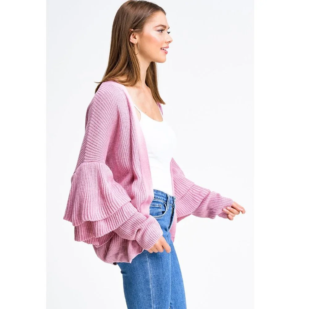 2FOR$30 - NWT Pink Knit Long Tiered Sleeve Cardigan, Large - Picture 4 of 5